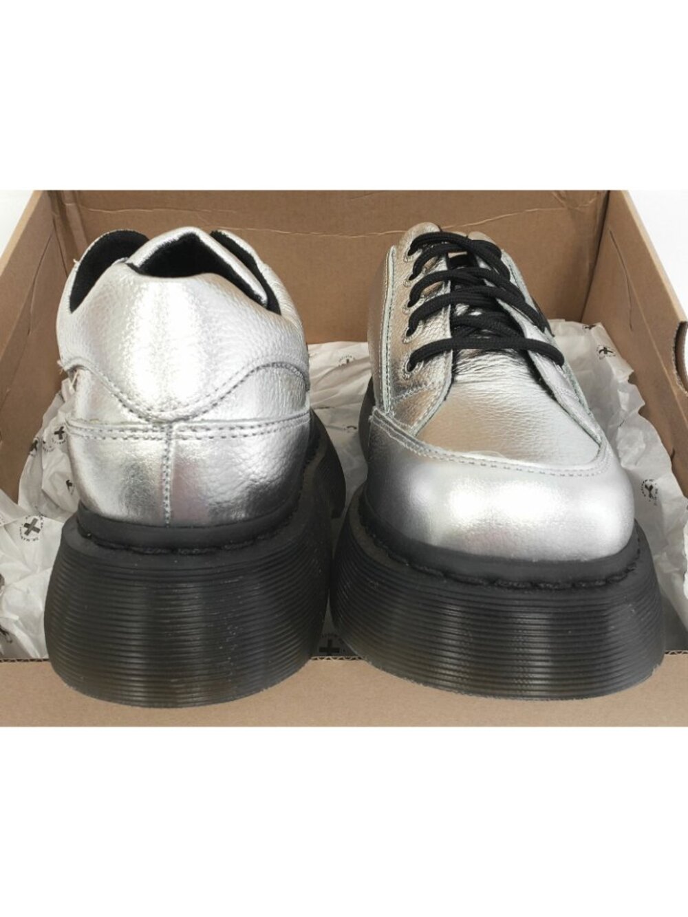 Dr. Martens Women's Buzz 5-Eye Metallic Leather Platform Shoes Silver Size 7 - Picture 3 of 5